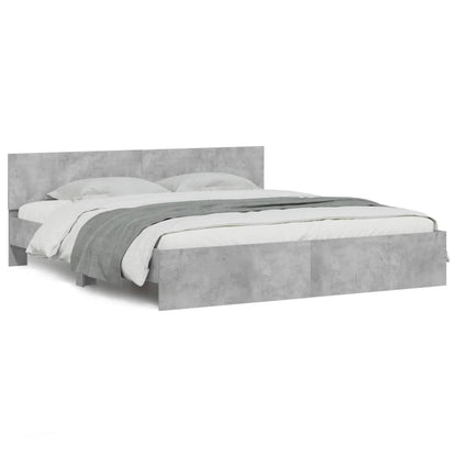 Bedframe Met Hoofdeinde En Led-Licht 200 x 200 cm Betongrijs