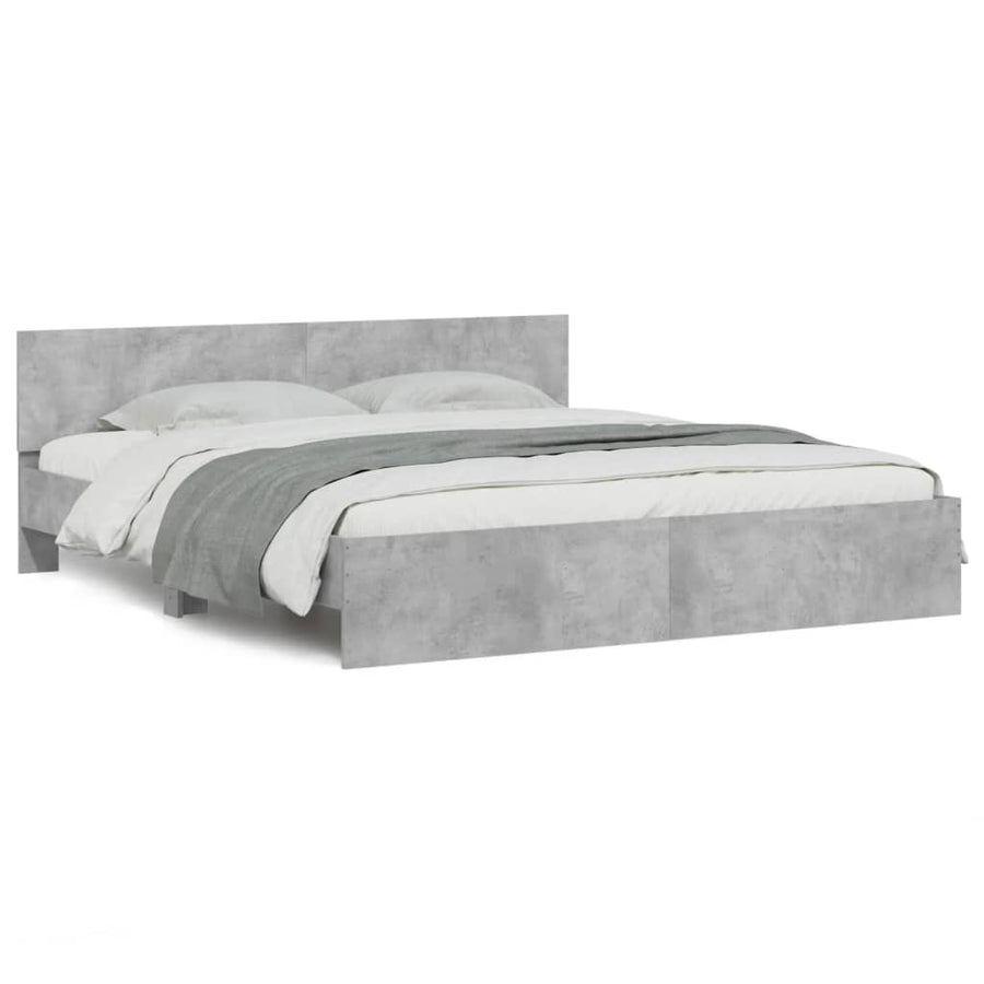Bedframe Met Hoofdeinde En Led-Licht 200 x 200 cm Betongrijs