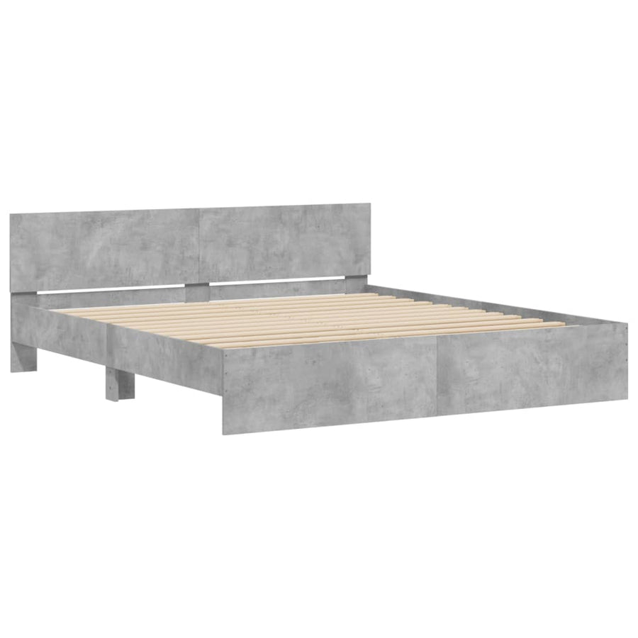 Bedframe Met Hoofdeinde En Led-Licht 200 x 200 cm Betongrijs