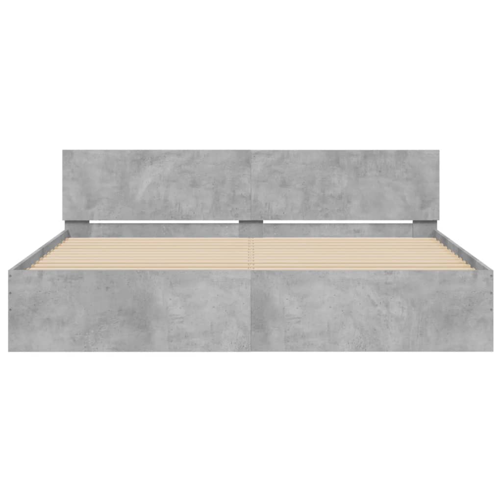 Bedframe Met Hoofdeinde En Led-Licht 200 x 200 cm Betongrijs