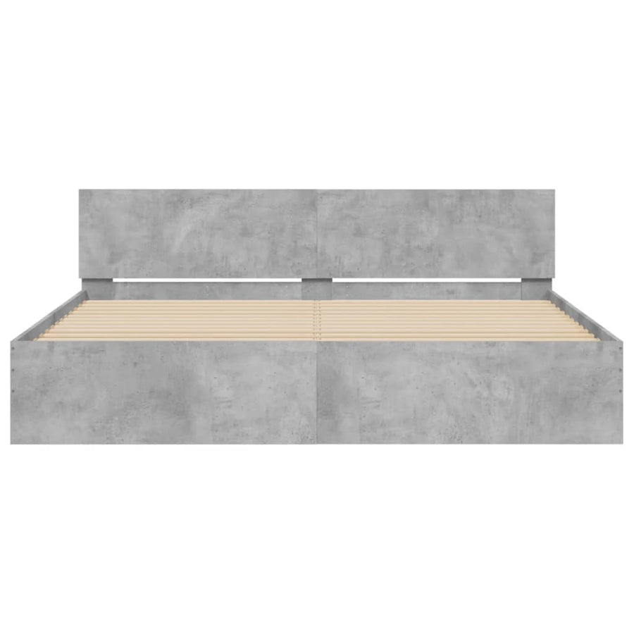Bedframe Met Hoofdeinde En Led-Licht 200 x 200 cm Betongrijs