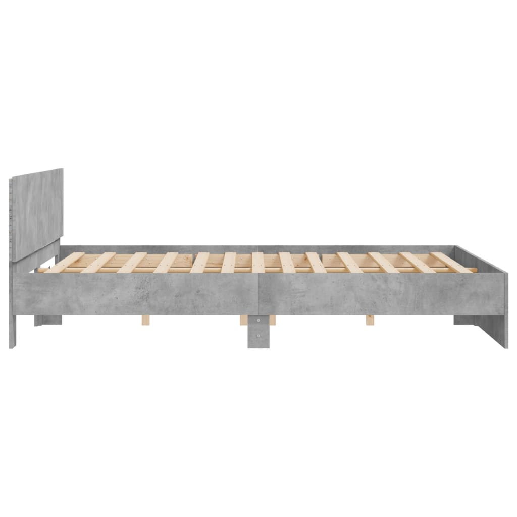 Bedframe Met Hoofdeinde En Led-Licht 200 x 200 cm Betongrijs