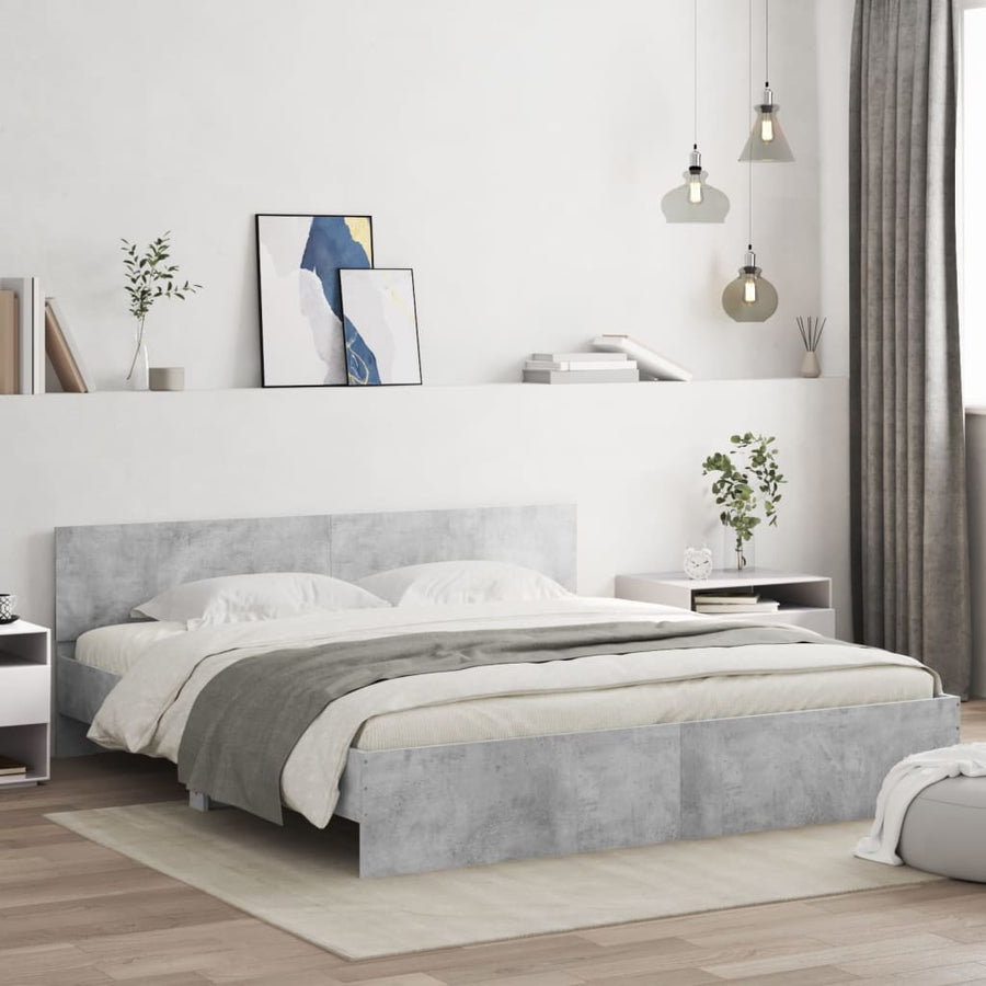 Bedframe Met Hoofdeinde En Led-Licht 200 x 200 cm Betongrijs
