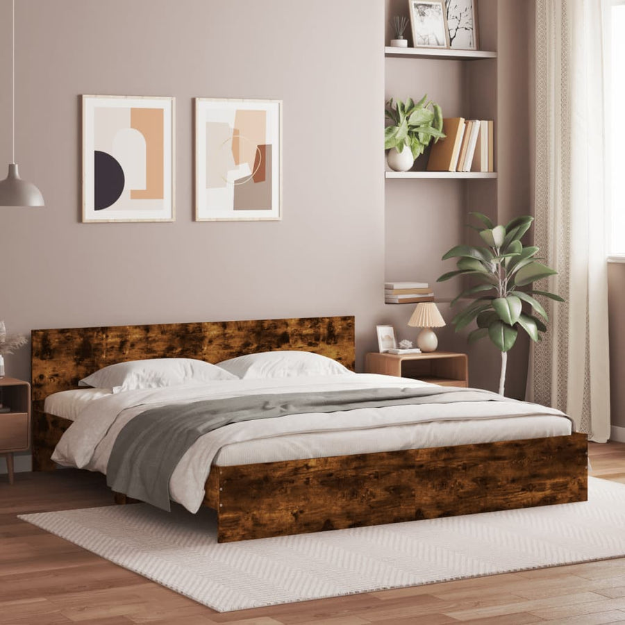 Bedframe met hoofdeinde en LED gerookt eikenkleurig 200x200 cm