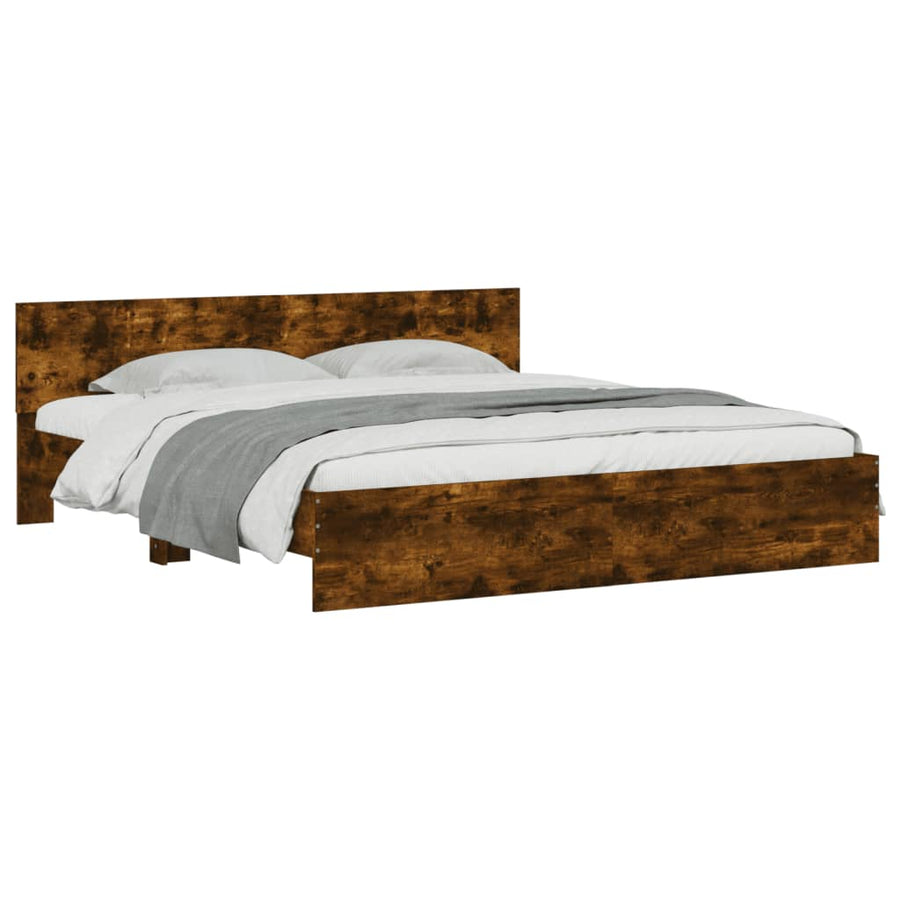 Bedframe met hoofdeinde en LED gerookt eikenkleurig 200x200 cm