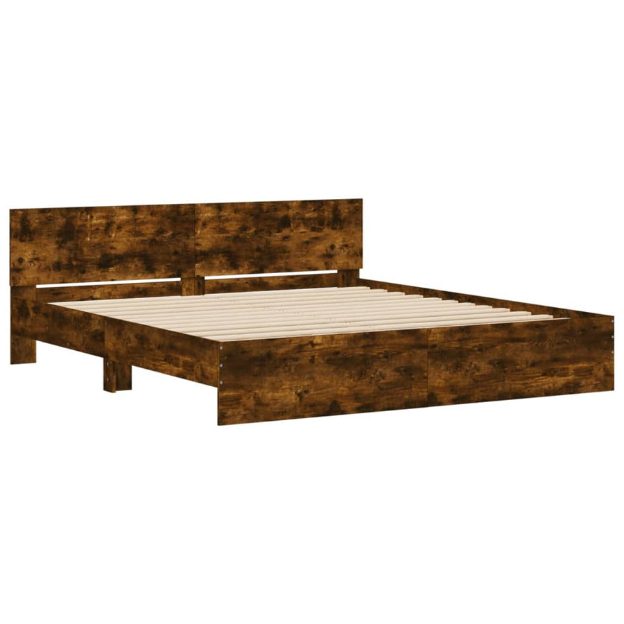 Bedframe met hoofdeinde en LED gerookt eikenkleurig 200x200 cm