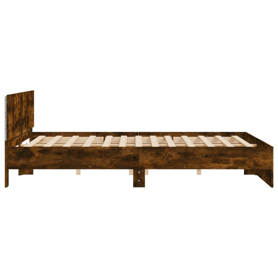 Bedframe met hoofdeinde en LED gerookt eikenkleurig 200x200 cm