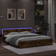 Bedframe 200x200 cm gerookt eiken met LED hoofdeinde