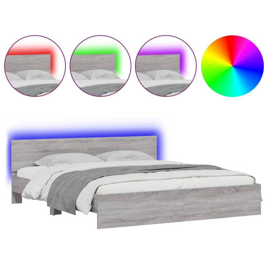 Bedframe met hoofdeinde en LED grijs sonoma eiken 200x200 cm