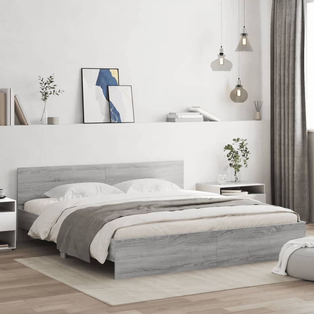 Bedframe met hoofdeinde en LED grijs sonoma eiken 200x200 cm