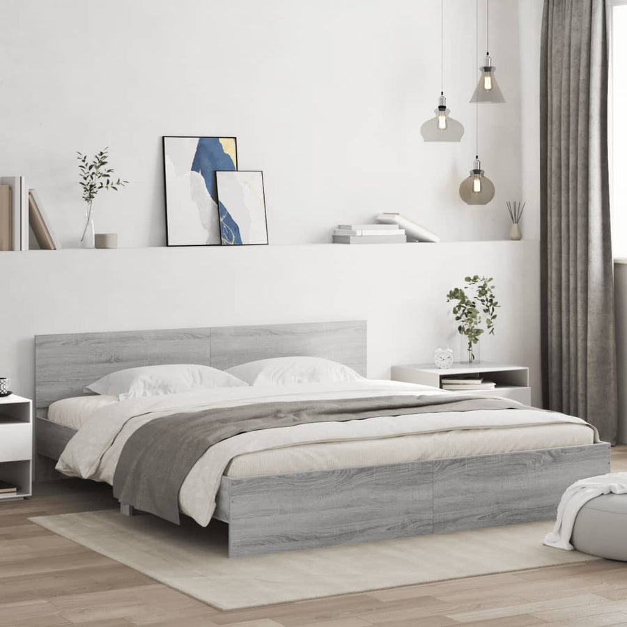 Bedframe met hoofdeinde en LED grijs sonoma eiken 200x200 cm