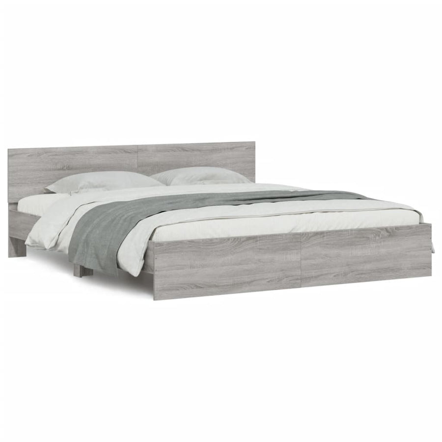 Bedframe met hoofdeinde en LED grijs sonoma eiken 200x200 cm
