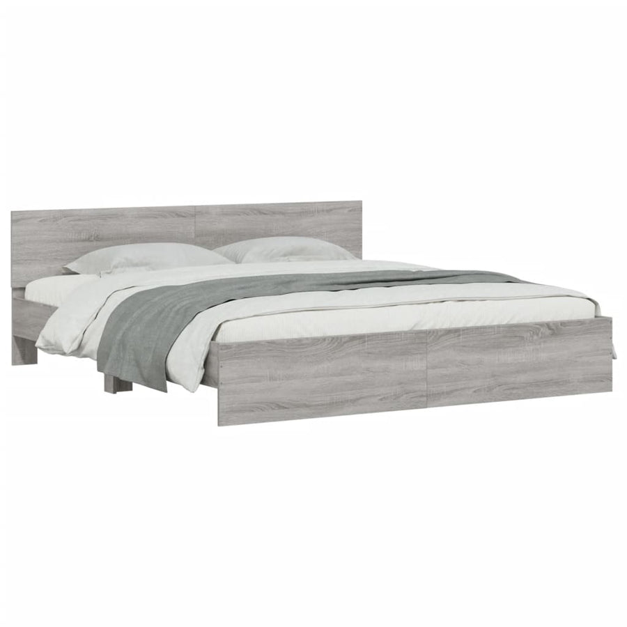 Bedframe met hoofdeinde en LED grijs sonoma eiken 200x200 cm