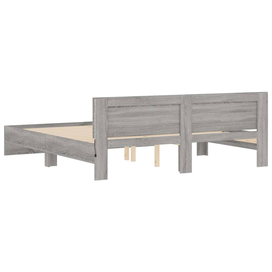 Bedframe met hoofdeinde en LED grijs sonoma eiken 200x200 cm