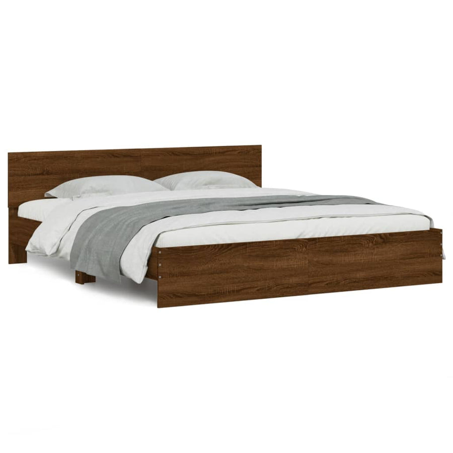 Bedframe met hoofdeinde en LED bruin eikenkleurig 200x200 cm