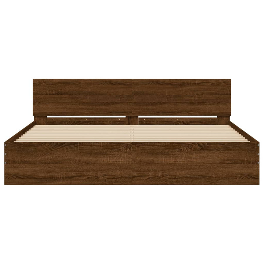 Bedframe met hoofdeinde en LED bruin eikenkleurig 200x200 cm