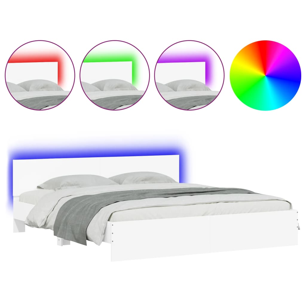 Bedframe met hoofdeinde en LED wit 180x200 cm