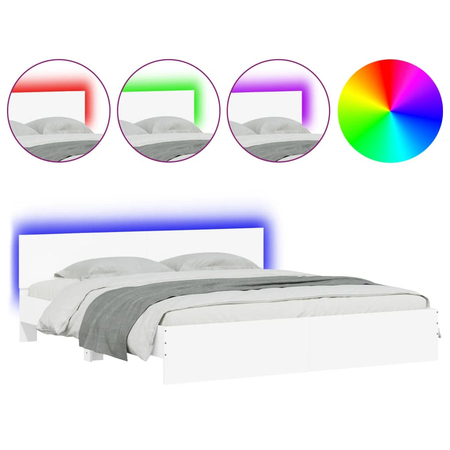 Bedframe met hoofdeinde en LED wit 180x200 cm