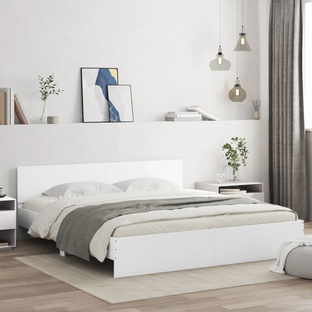 Bedframe met hoofdeinde en LED wit 180x200 cm
