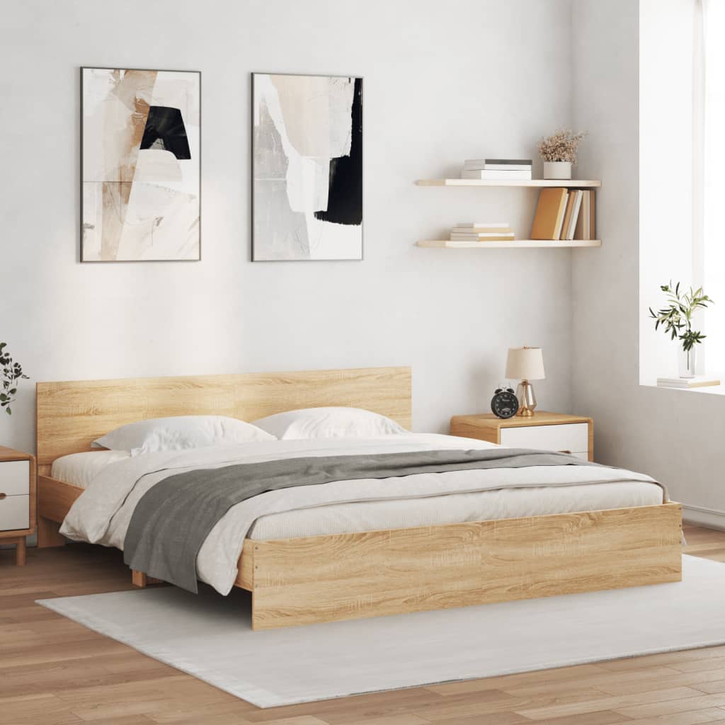 Bedframe met hoofdeinde en LED sonoma eikenkleurig 180x200 cm