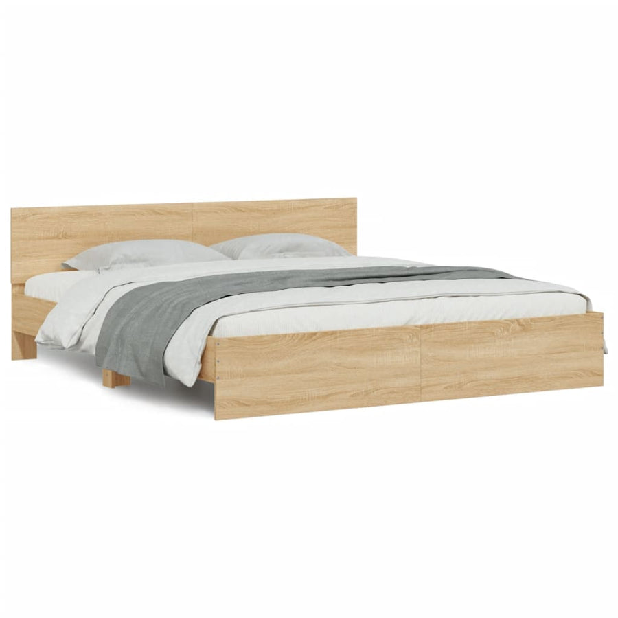 Bedframe met hoofdeinde en LED sonoma eikenkleurig 180x200 cm