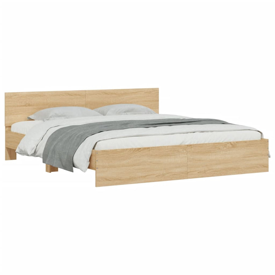 Bedframe met hoofdeinde en LED sonoma eikenkleurig 180x200 cm