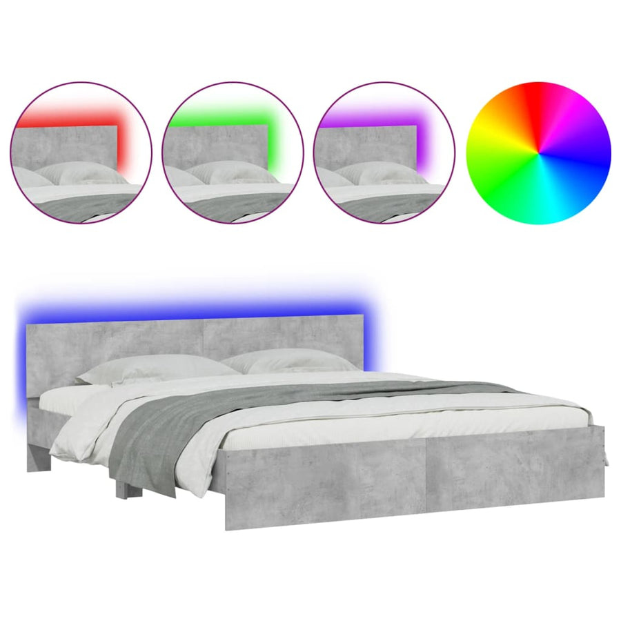 Bedframe met hoofdeinde en LED-licht betongrijs 180x200 cm