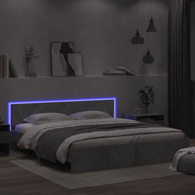 Bedframe met hoofdeinde en LED-licht betongrijs 180x200 cm