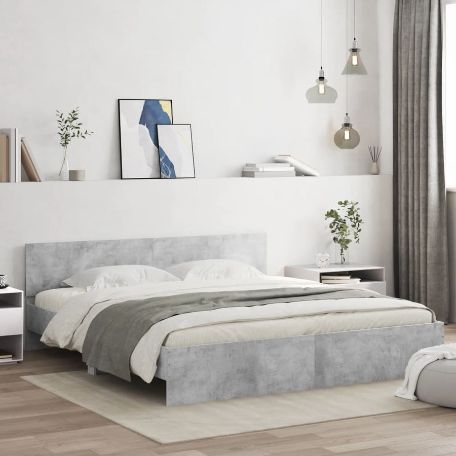 Bedframe met hoofdeinde en LED-licht betongrijs 180x200 cm