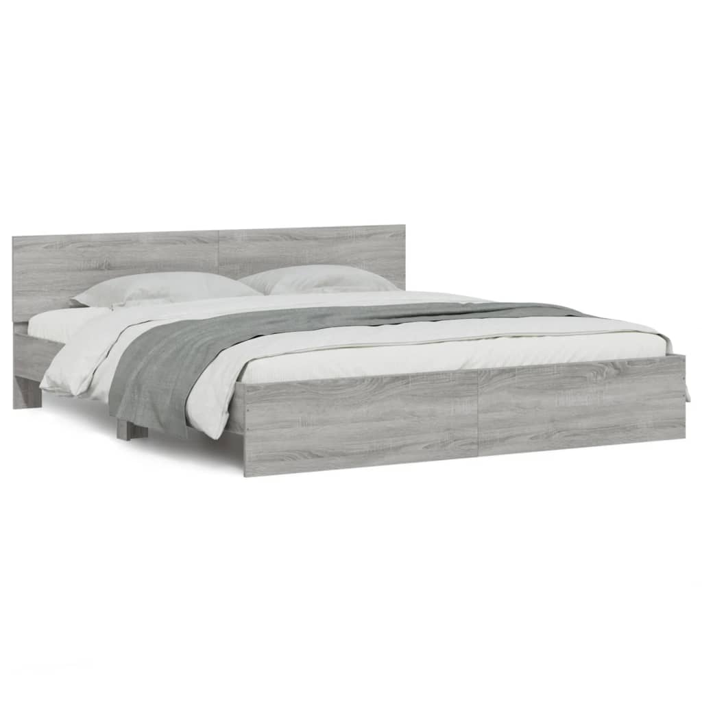 Bedframe met hoofdeinde en LED-licht grijs sonoma 180x200 cm