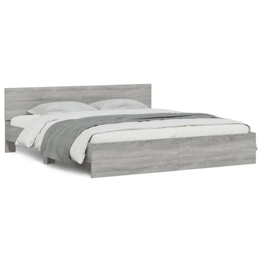 Bedframe met hoofdeinde en LED-licht grijs sonoma 180x200 cm