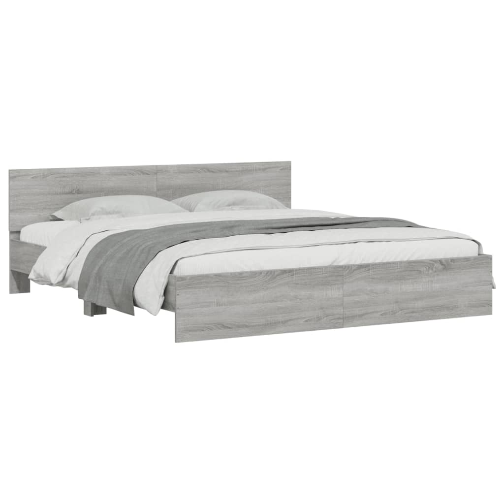Bedframe met hoofdeinde en LED-licht grijs sonoma 180x200 cm