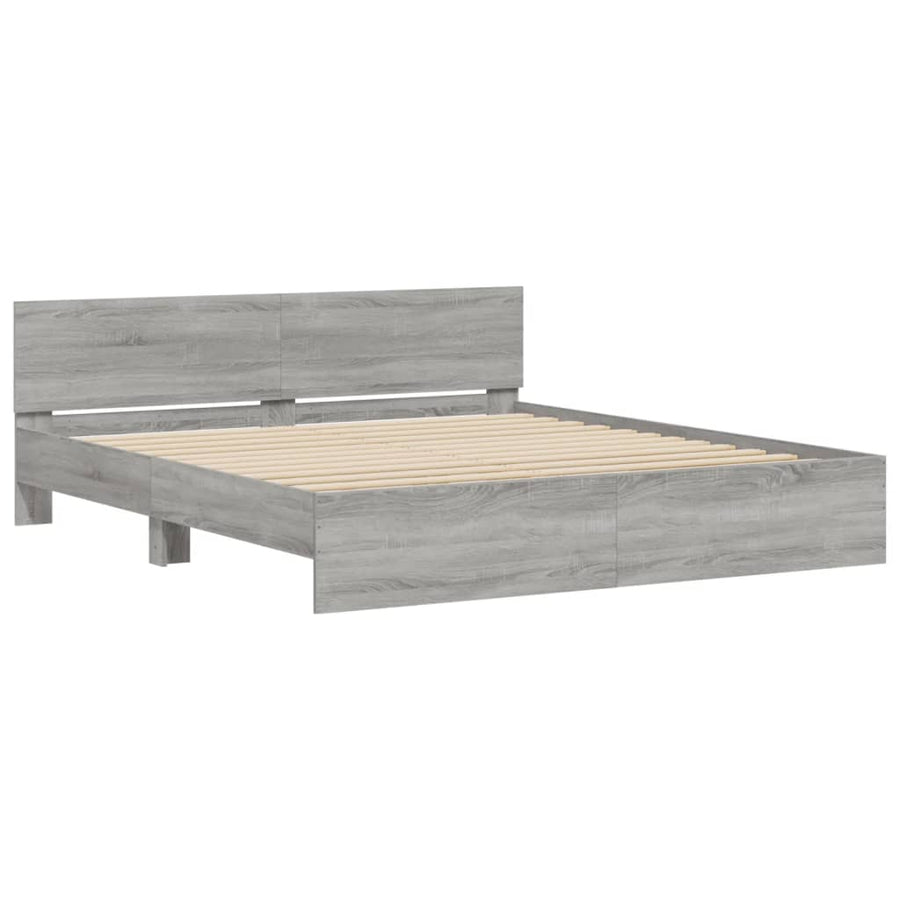 Bedframe met hoofdeinde en LED-licht grijs sonoma 180x200 cm
