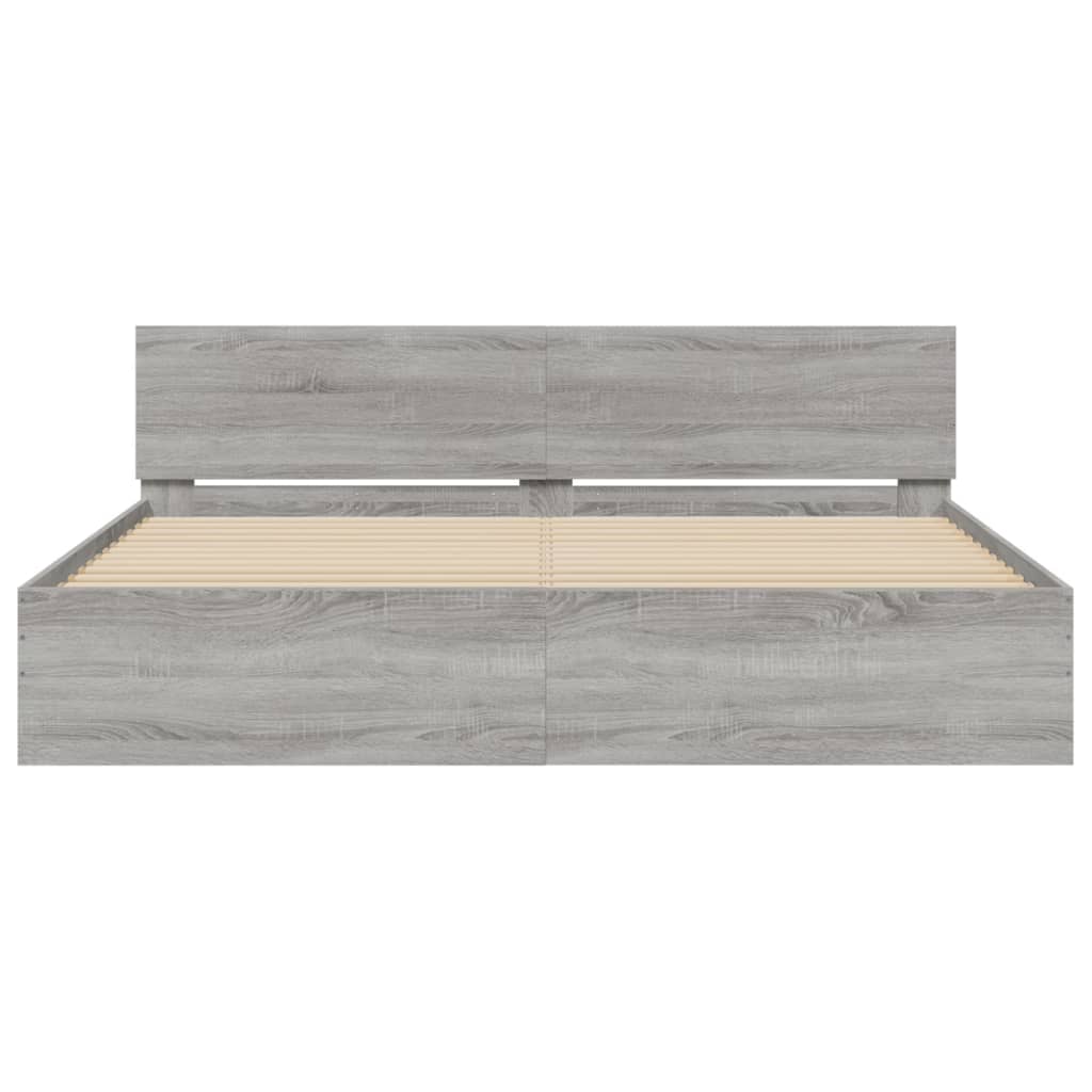 Bedframe met hoofdeinde en LED-licht grijs sonoma 180x200 cm