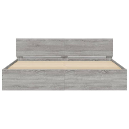 Bedframe met hoofdeinde en LED-licht grijs sonoma 180x200 cm
