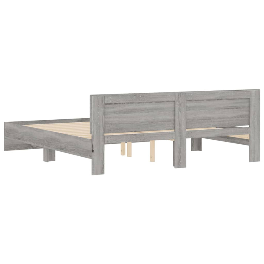 Bedframe met hoofdeinde en LED-licht grijs sonoma 180x200 cm