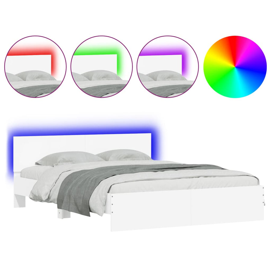 Bedframe met hoofdeinde en LED-verlichting wit 160x200 cm 160 x 200 cm Wit