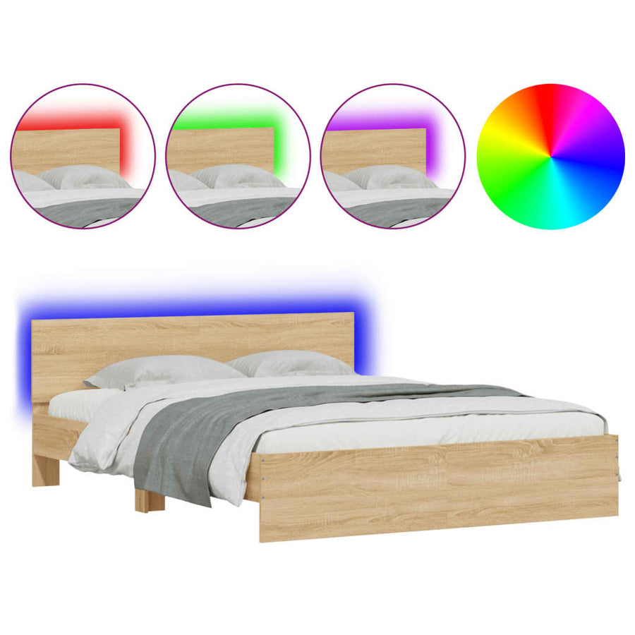 Bedframe met hoofdeinde en LED sonoma eikenkleurig 160x200 cm 160 x 200 cm Sonoma eiken
