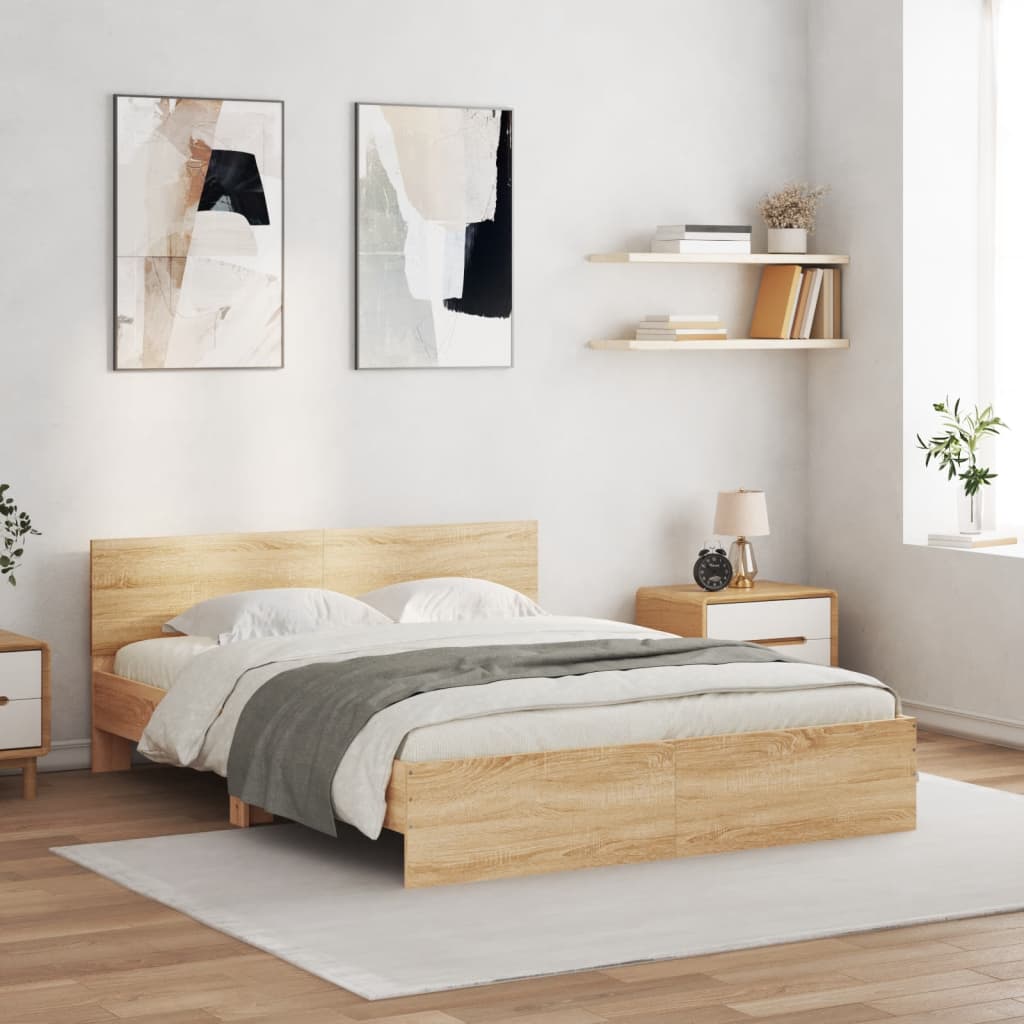 Bedframe met hoofdeinde en LED sonoma eikenkleurig 160x200 cm 160 x 200 cm Sonoma eiken