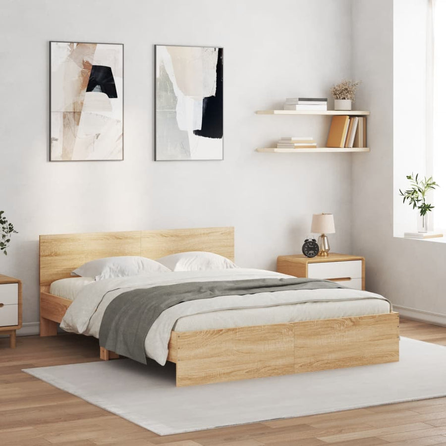 Bedframe met hoofdeinde en LED sonoma eikenkleurig 160x200 cm 160 x 200 cm Sonoma eiken