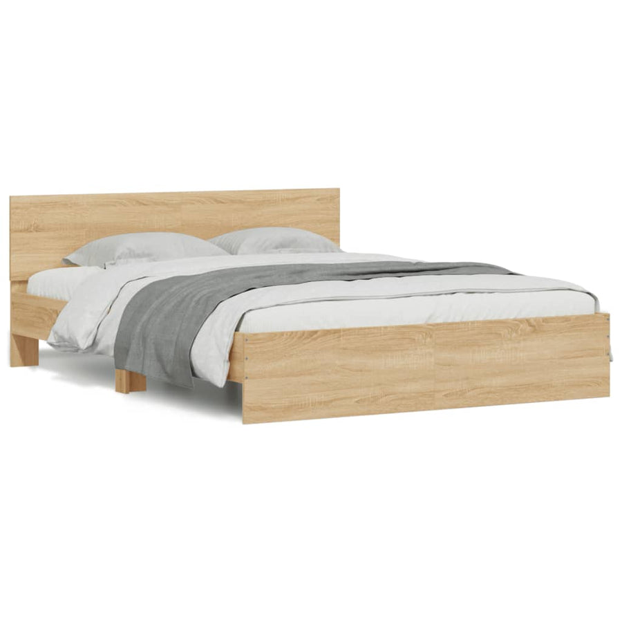 Bedframe met hoofdeinde en LED sonoma eikenkleurig 160x200 cm 160 x 200 cm Sonoma eiken