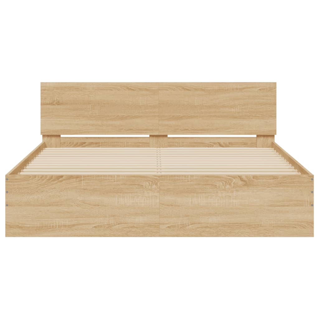 Bedframe met hoofdeinde en LED sonoma eikenkleurig 160x200 cm 160 x 200 cm Sonoma eiken