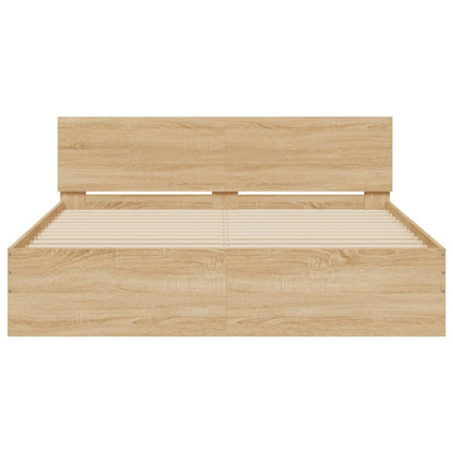 Bedframe met hoofdeinde en LED sonoma eikenkleurig 160x200 cm 160 x 200 cm Sonoma eiken