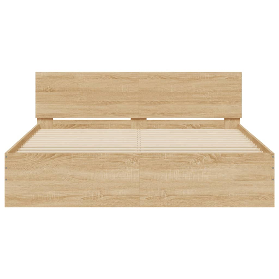 Bedframe met hoofdeinde en LED sonoma eikenkleurig 160x200 cm 160 x 200 cm Sonoma eiken