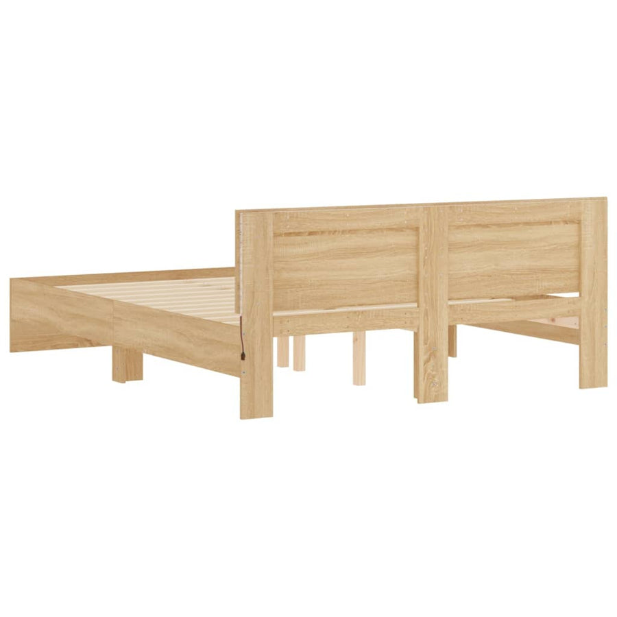 Bedframe met hoofdeinde en LED sonoma eikenkleurig 160x200 cm 160 x 200 cm Sonoma eiken