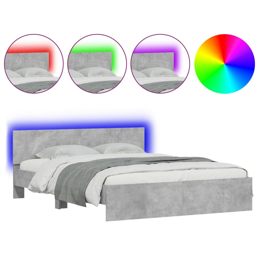 Bedframe met hoofdeinde en LED-licht betongrijs 160x200 cm 160 x 200 cm Betongrijs