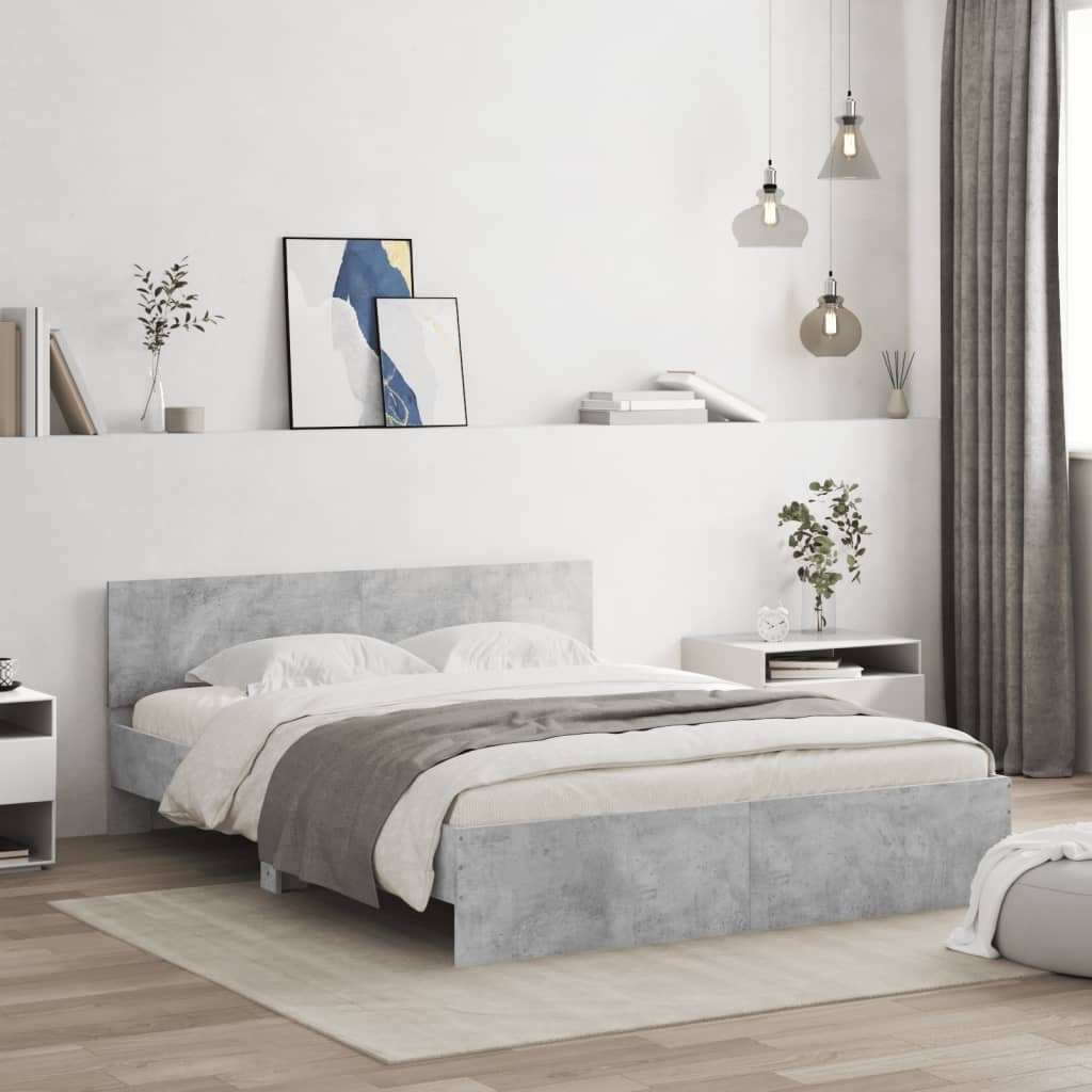 Bedframe met hoofdeinde en LED-licht betongrijs 160x200 cm 160 x 200 cm Betongrijs