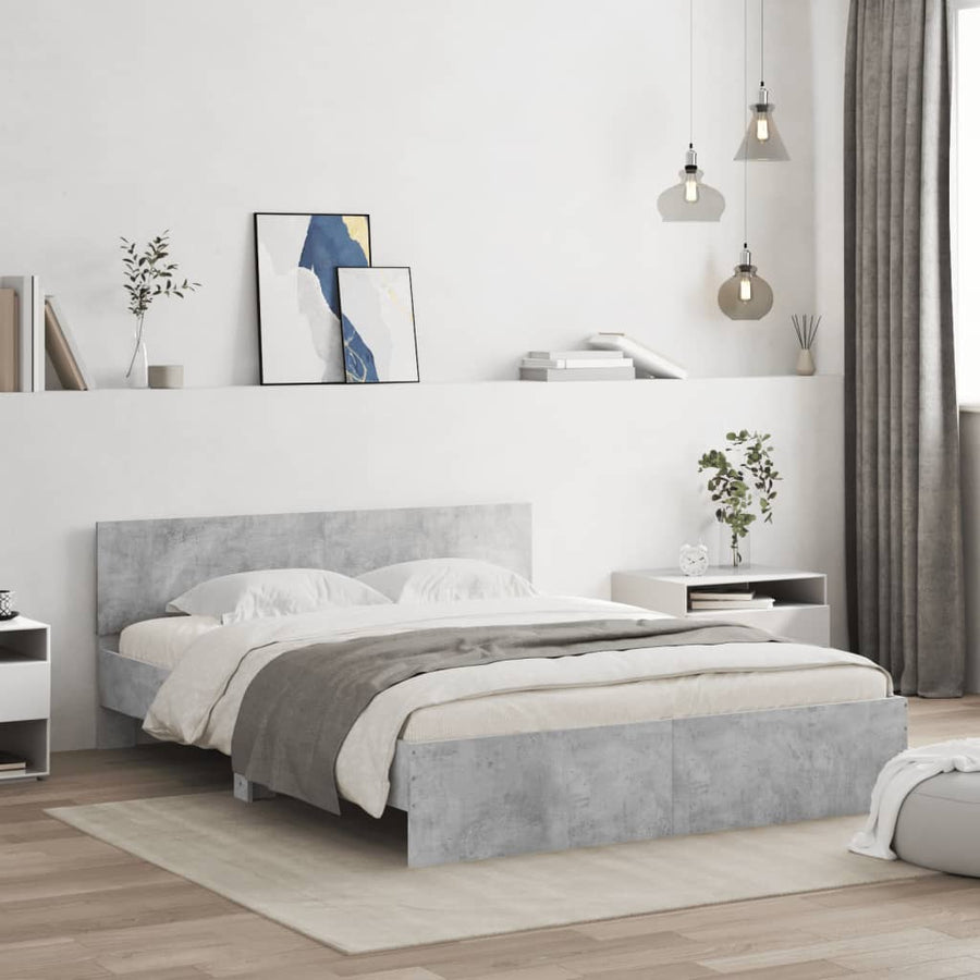 Bedframe met hoofdeinde en LED-licht betongrijs 160x200 cm 160 x 200 cm Betongrijs