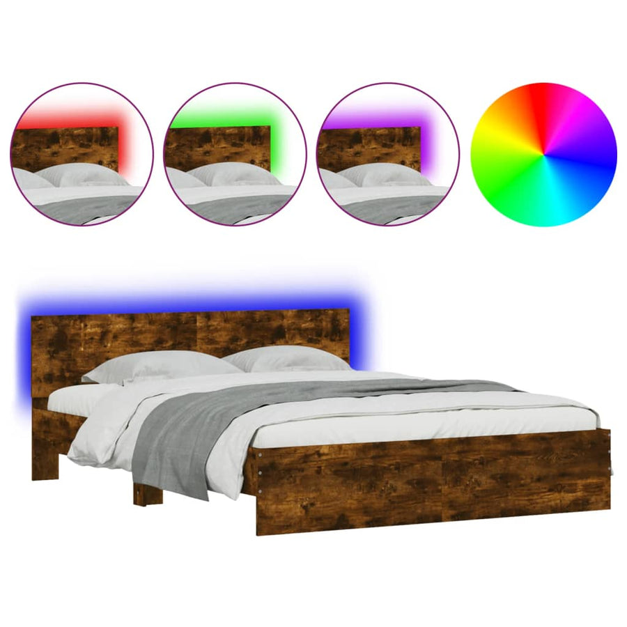 Bedframe met hoofdeinde en LED gerookt eikenkleurig 160x200 cm 160 x 200 cm Gerookt eiken