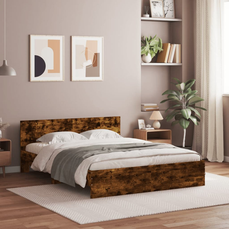 Bedframe met hoofdeinde en LED gerookt eikenkleurig 160x200 cm 160 x 200 cm Gerookt eiken